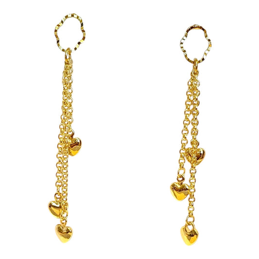 3 hearts earrings, 24k forgyldt, vandfast