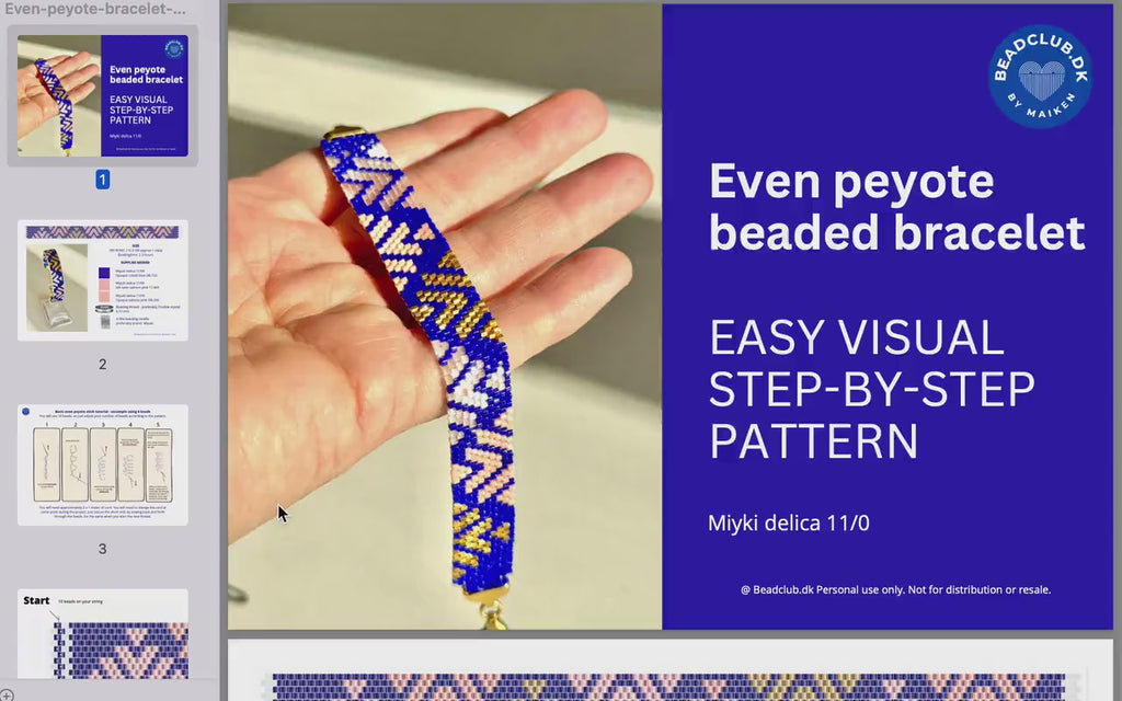 Peyote beaded bracelet pattern - VERY easy visual step-by-step PDF-file